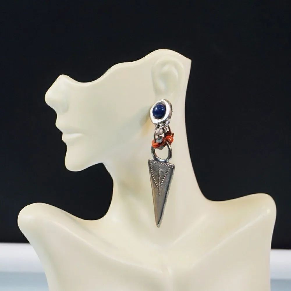 Triangle Statement Earrings Mixed Multicolor Metal And Beads Layered Dangle Boho